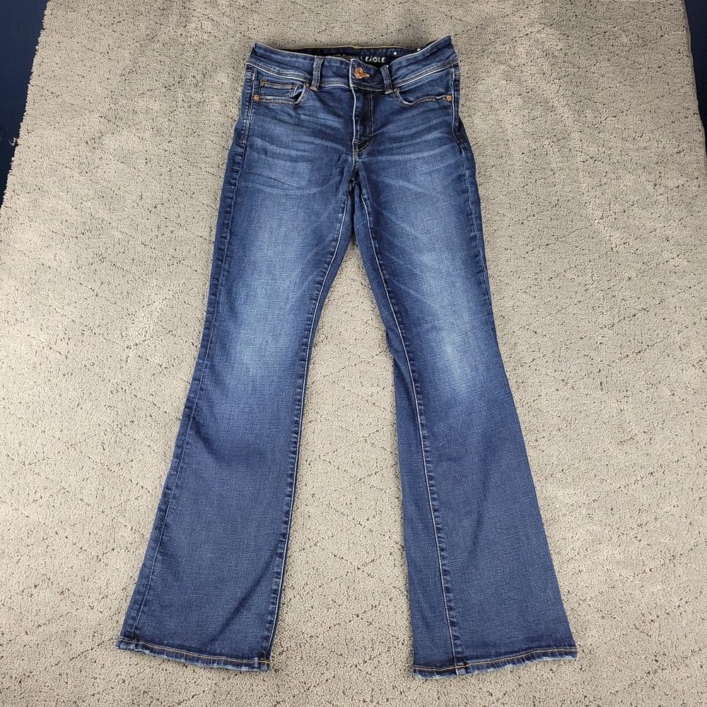 American Eagle Jeans Womens 8 Blue Kick Boot Low Rise Bootcut Super Stretch
